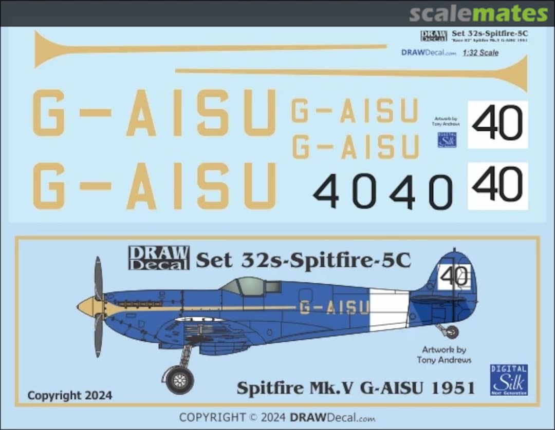 Boxart Spitfire Mk. V G-AISU 1951 Race 40 32-Spitfire-5C Draw Decal