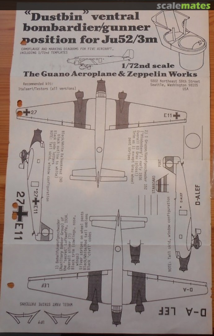 Boxart "Dustbin" ventral bombardier/gunner position for Ju52/3m Unknown The Guano Aeroplane and Zeppelin Works