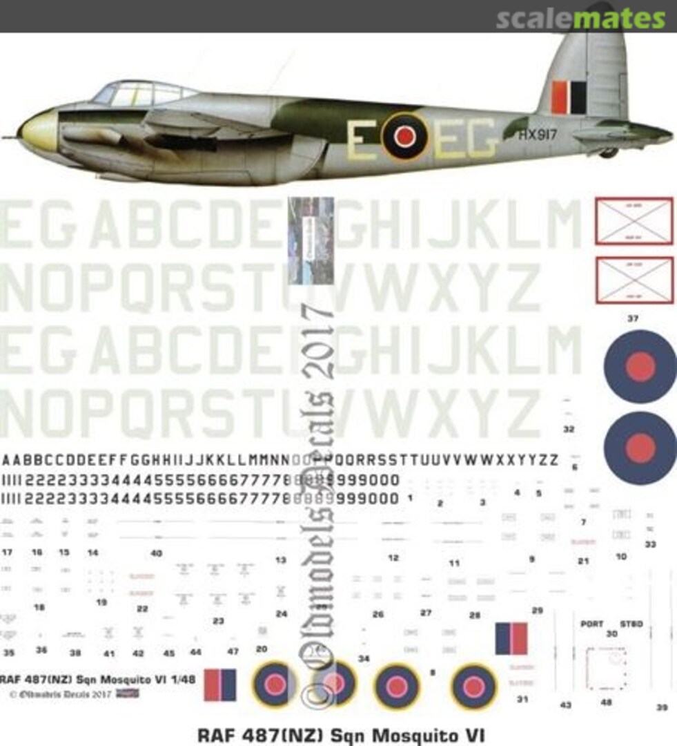 Boxart RAF 487(NZ) Sqn Mosquitos VI OMD0736 Oldmodels Decals