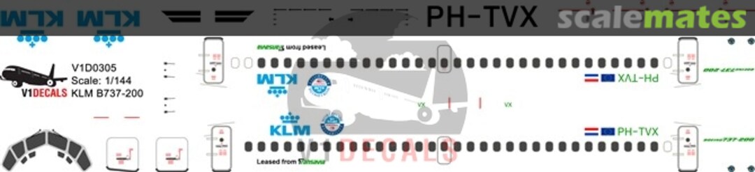 Boxart KLM (Royal Dutch Airlines) Boeing 737-200 V1D0305-72 V1 Decals