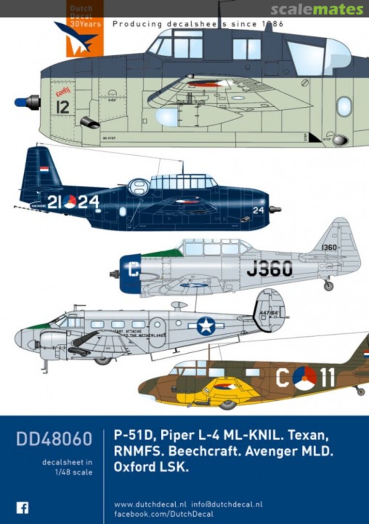 Boxart Avenger, P-51D, Texan, TC-45 Beechcraft, Oxford DD48060 Dutch Decal