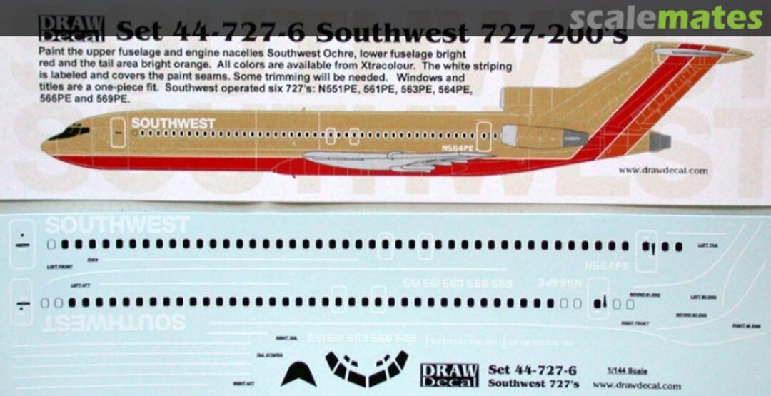 Boxart Southwest 727-200's 44-727-6 Draw Decal