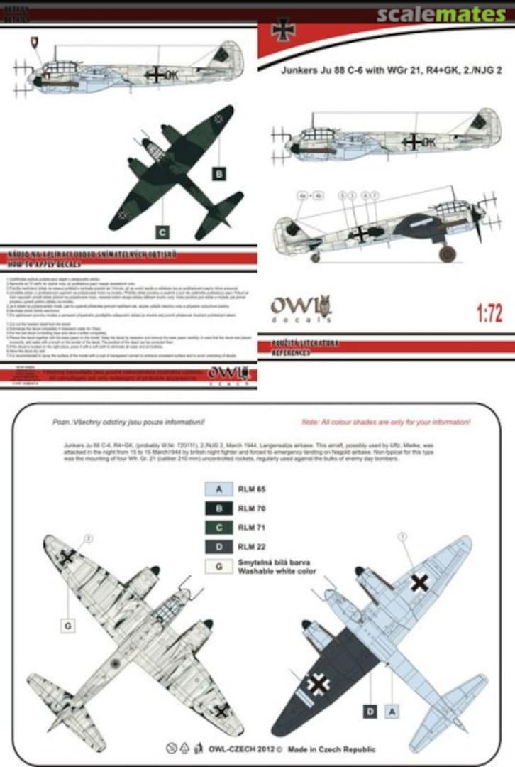 Boxart Junkers Ju 88 C-6 with WGr 21, R4+GK, 2./NJG 2 DS72011 OWL