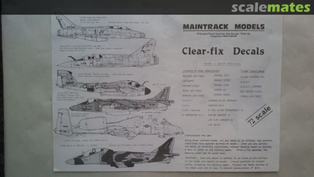 Boxart Clear-fix Decal: Two Seaters: TA-7, TAV-8A/B, Harrier T.4; TF-104G, Mirage IIIB D721 Maintrack Models