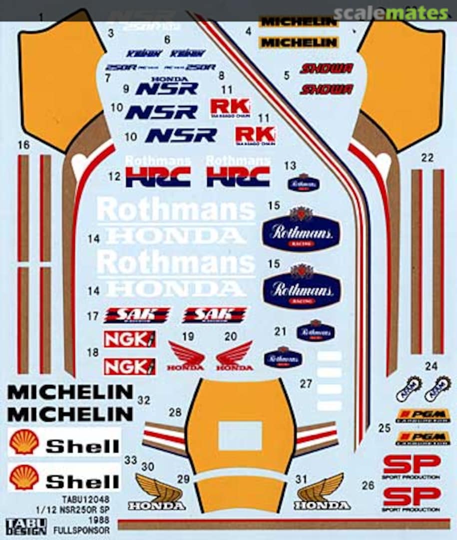 Boxart Honda NSR250R SP 1988 Full Sponsors Decals for Aoshima kit TABU12048 Tabu Design