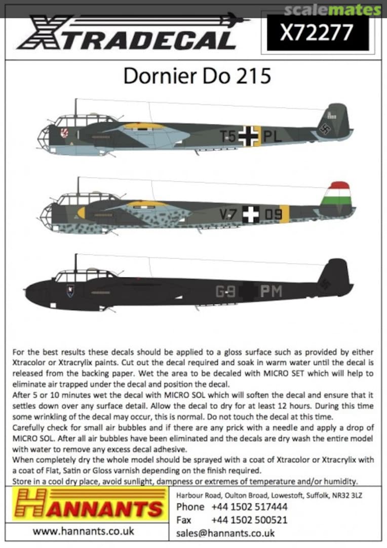 Boxart Dornier Do-215B-1/Do-215B-2/Do-215B-4/Do-215B-5 X72277 Xtradecal