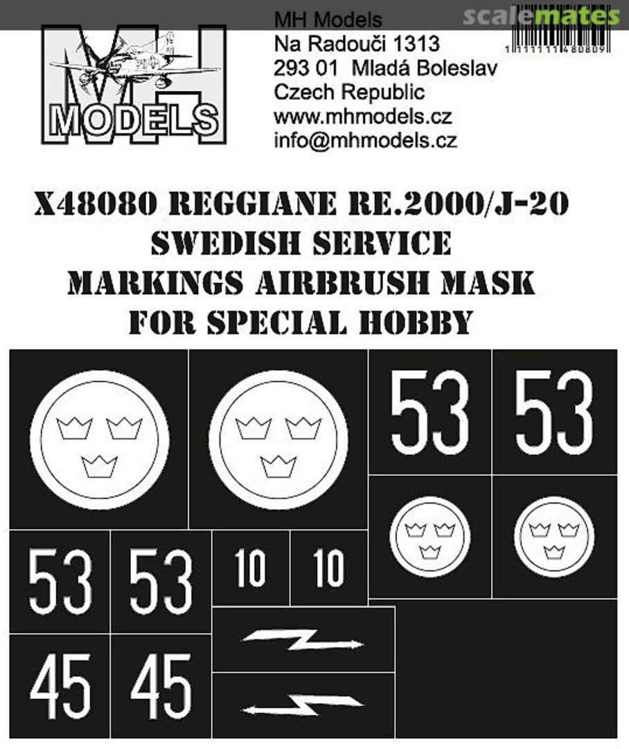 Boxart Reggiane Re.2000 / J-20 Swedish Service Markings Airbrush Mask X48080 MH Models