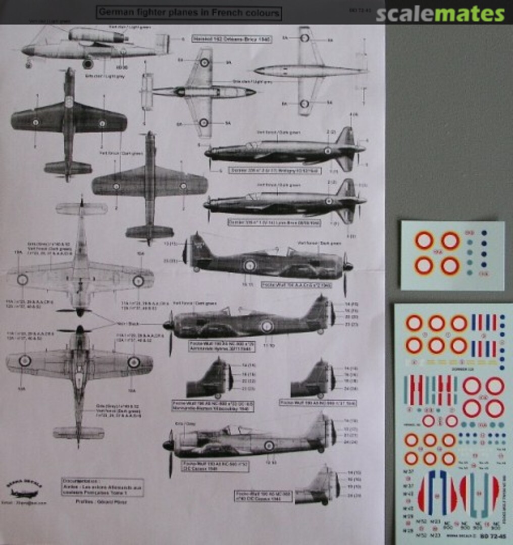 Boxart German fighter planes in French colours BD 72-45 Berna Decals