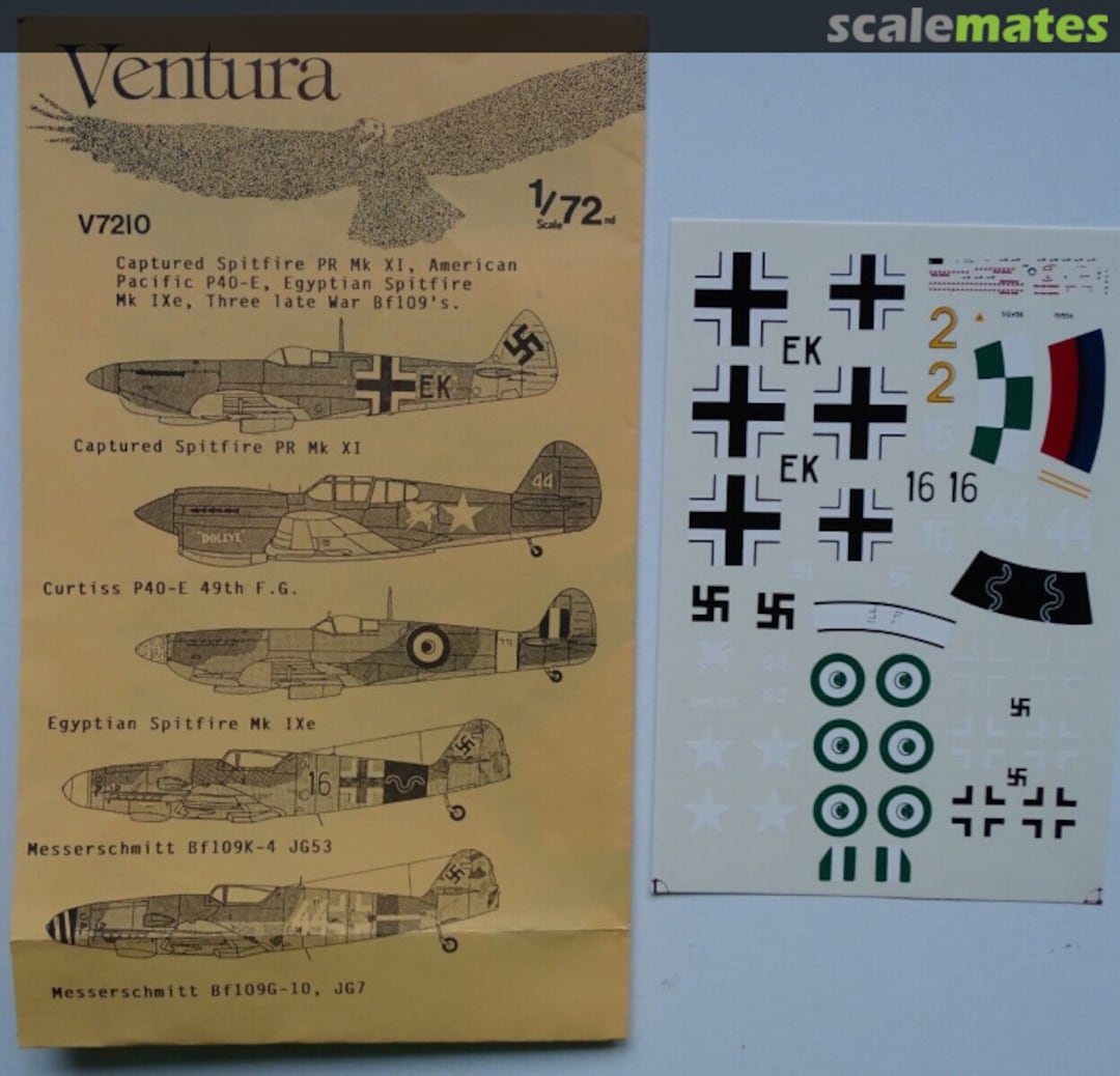 Boxart Captured Spitfire PR MK.XI, American Pacific P-40E, Egyptian Spitfire Mk.IXe, Me109K-4, Me109G-10 V7210 Ventura