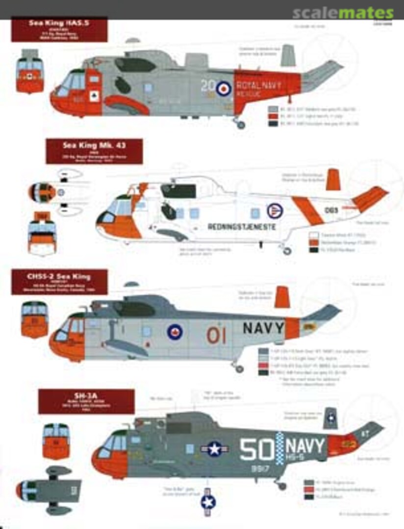 Boxart Sea King #1: HU.5 RN; Mk.43 RNoAF; CHSS-2 RCN; SH-3A USN CED72008 Cutting Edge Modelworks