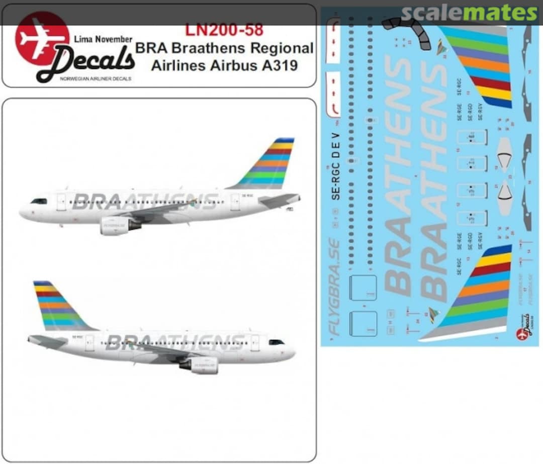 Boxart BRA Braathens Regional Airbus A319 LN200--58 Lima November Decals