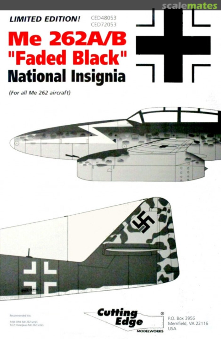 Boxart Me 262A/B "Faded Black" National Insignia CED48053 Cutting Edge Modelworks