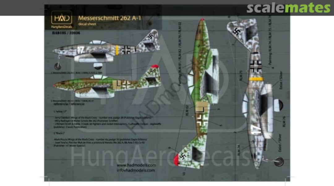 Boxart Messerschmitt Me 262 A-1 72105 HungAeroDecals