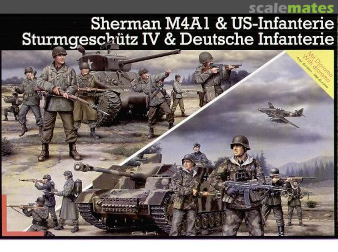 Boxart Sherman M4A1 & US-Infanterie/Sturmgeschütz IV & Deutsche Infanterie 03201 Revell