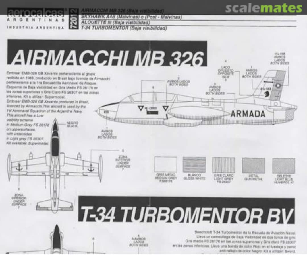 Boxart Argentina: MB.326, A-4B, Alouette III, T-34C 72012 Aerocalcas Argentinas