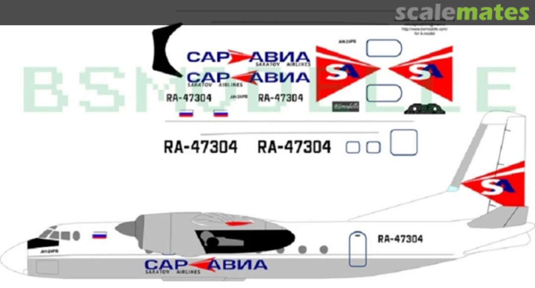 Boxart Antonov An-24RV Saratov airlines decal BSM72030 BSmodelle