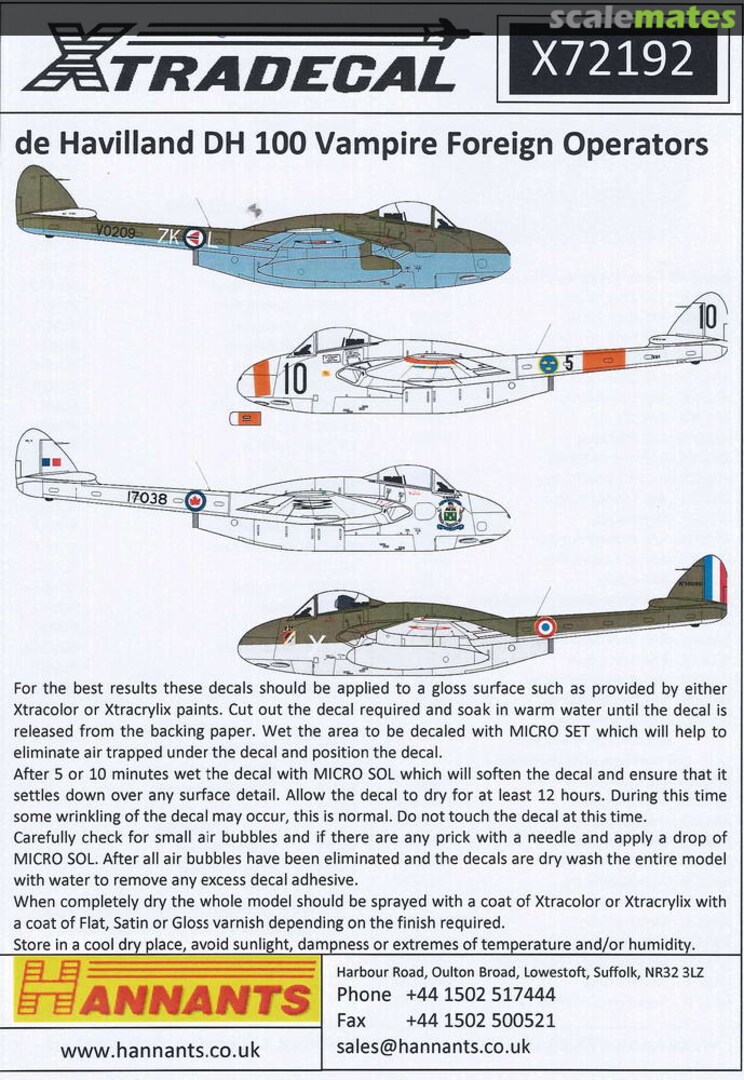 Boxart De Havilland DH100 Vampire X72192 Xtradecal