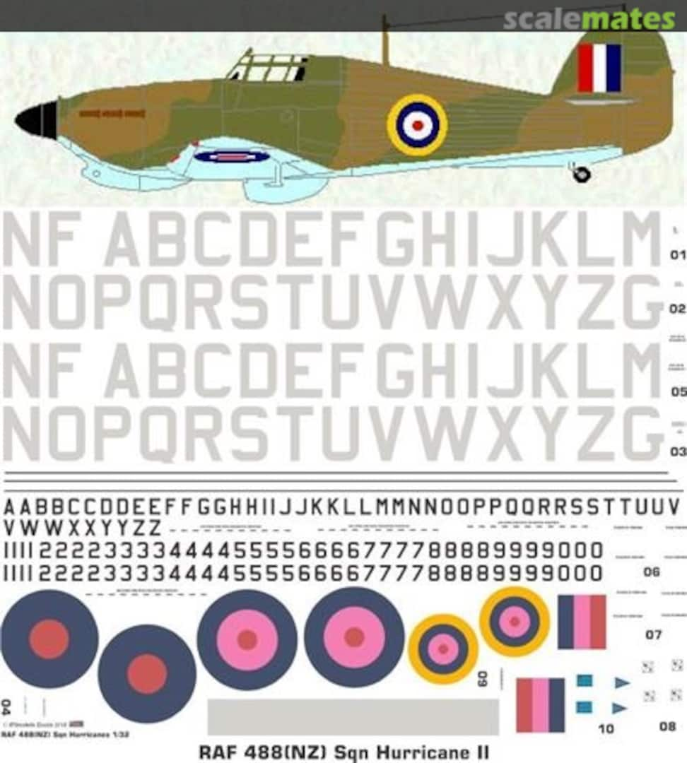 Boxart RAF 488(NZ) Sqn Hurricane II OMD0745 Oldmodels Decals