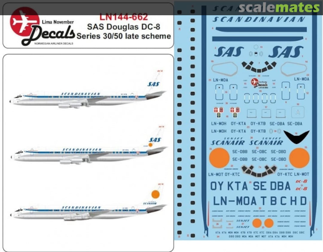 Boxart SAS DC-8 series 30/50 in the late colour scheme LN144-662 Lima November Decals