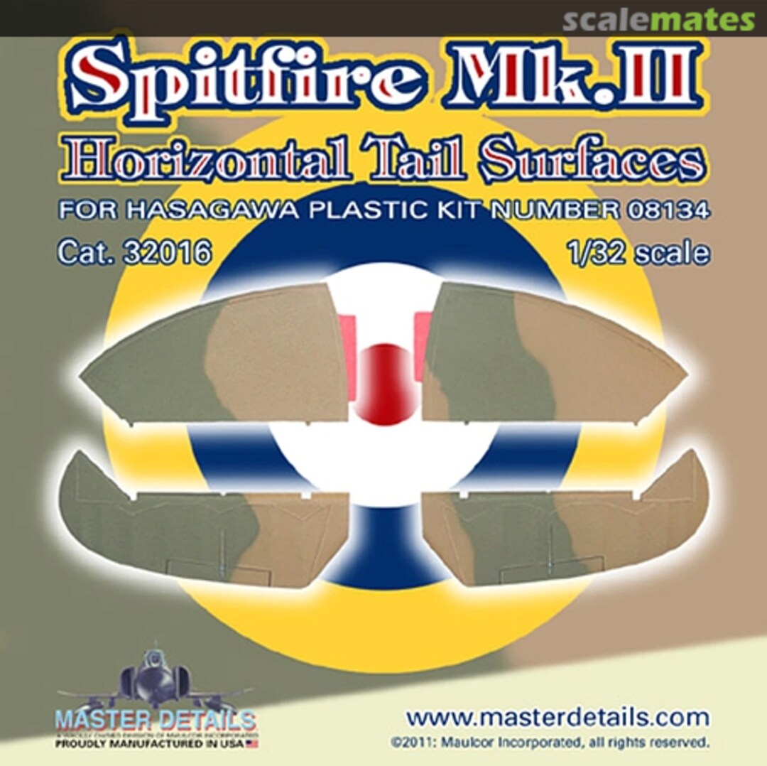 Boxart Spitfire Mk.II Horizontal Tail Surfaces 32016 Master Details