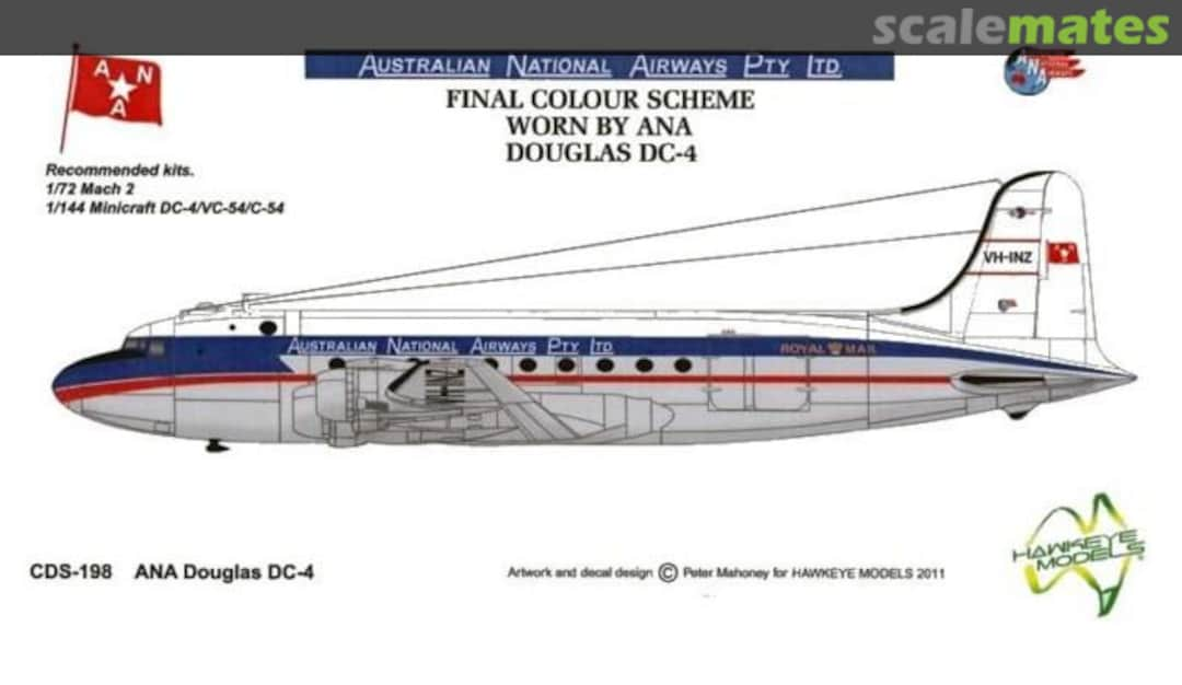 Boxart Australian National Airways (ANA), Douglas DC-4, 1957 Final Livery CDS-198 Hawkeye Models