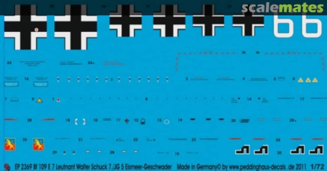 Boxart Bf 109 E-7 Lt. Walter Schuck 7./JG 5 Eismeer Geschwader EP 2369 Peddinghaus-Decals