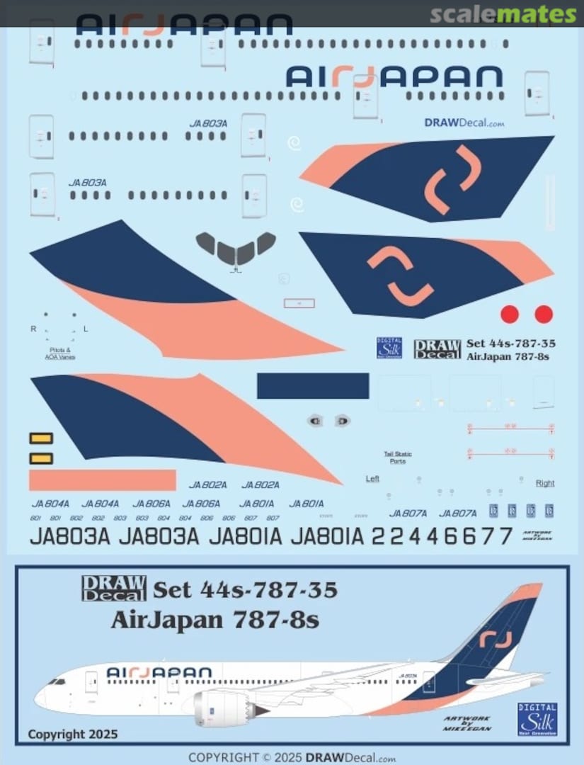 Boxart AirJapan 787-8 Dreamliners 44-787-35 Draw Decal