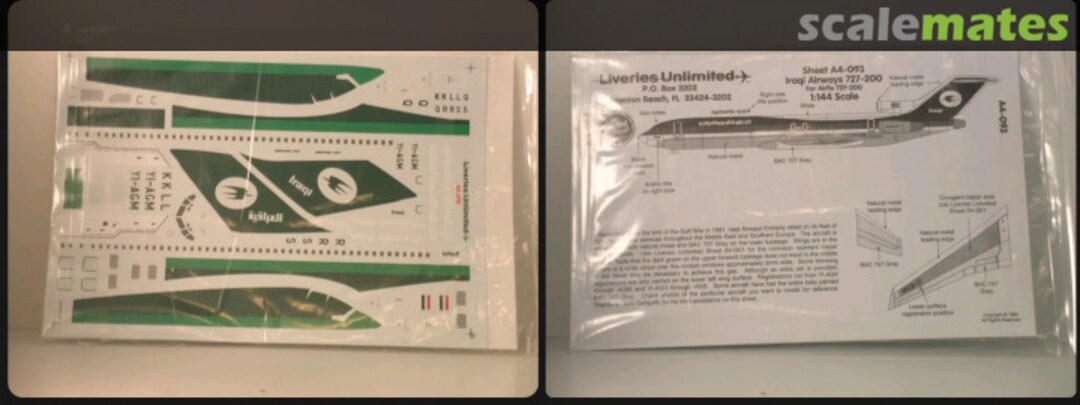 Boxart Iraqi Airways 727-200 A4-093 Liveries Unlimited/Airway Graphics