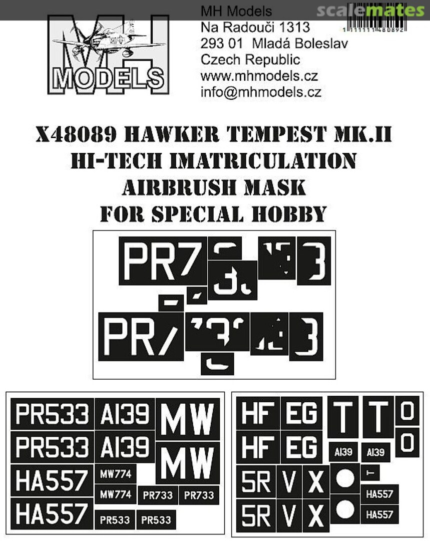 Boxart Hawker Tempest Mk.II Hi-Tech Imatriculation Airbrush Mask X48089 MH Models