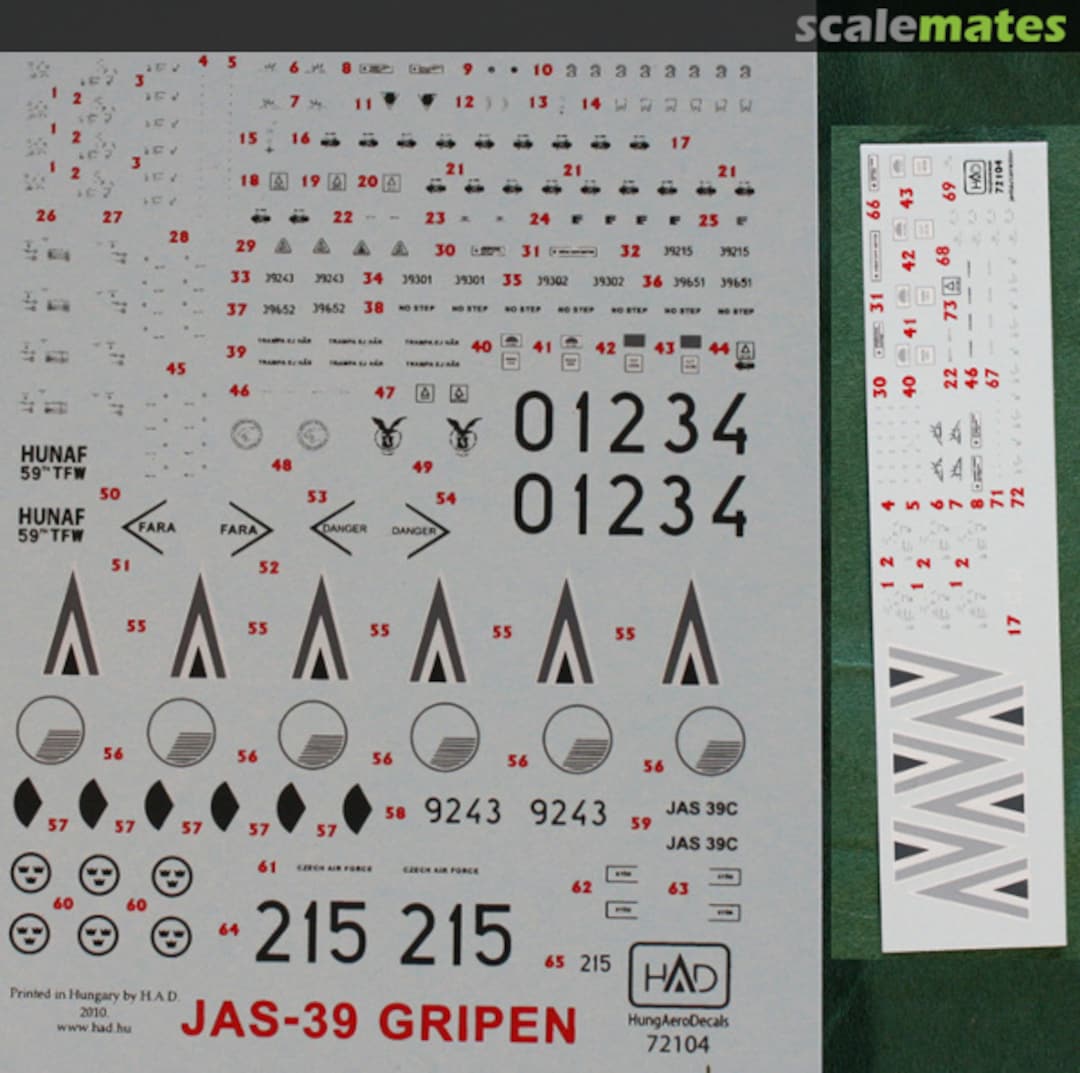 Boxart JAS-39 Gripen 72104 HungAeroDecals