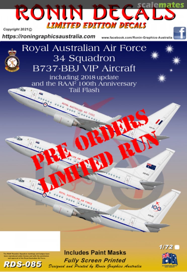 Boxart AAF 34 Sqn 737-BBJ RDS-085 Ronin Decals