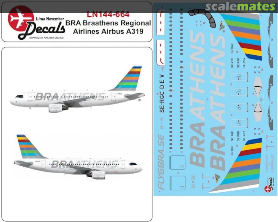 Boxart BRA Braathens Regional Airbus A319 LN144-664 Lima November Decals