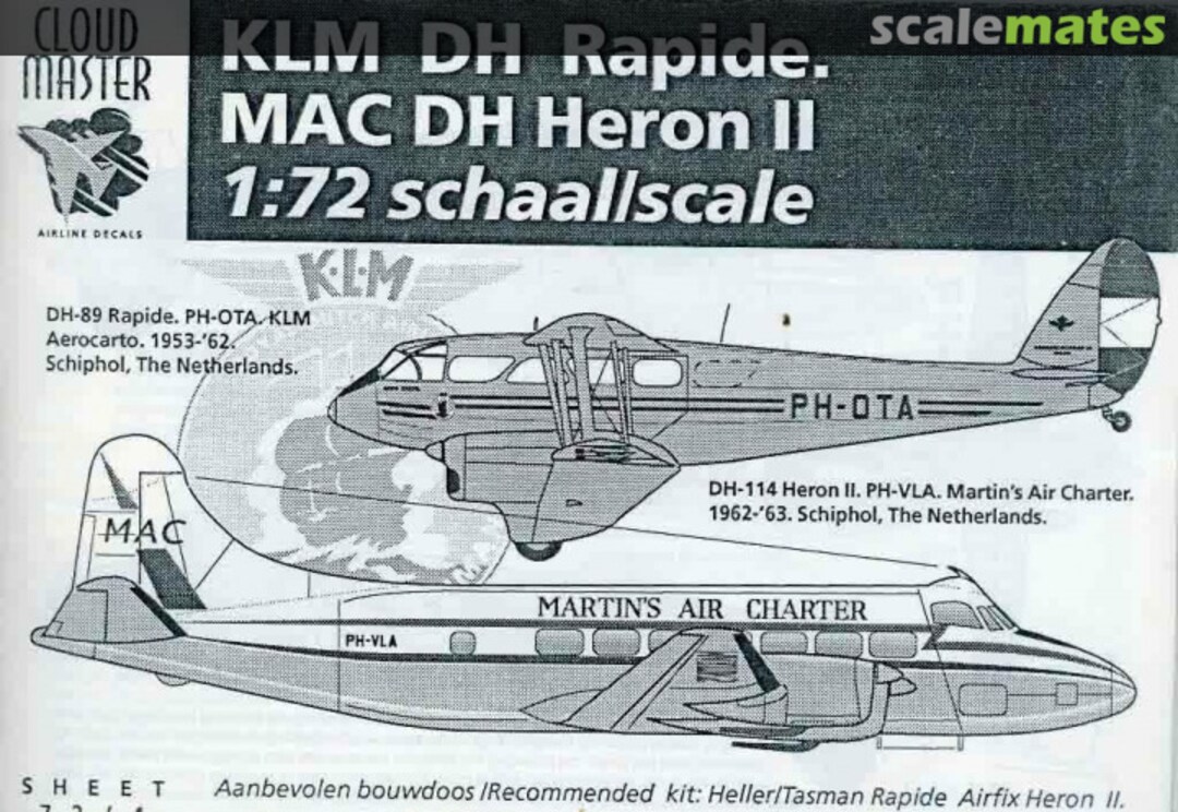 Boxart KLM DH Rapide. MAC DH Heron II 72/4 Cloud Master