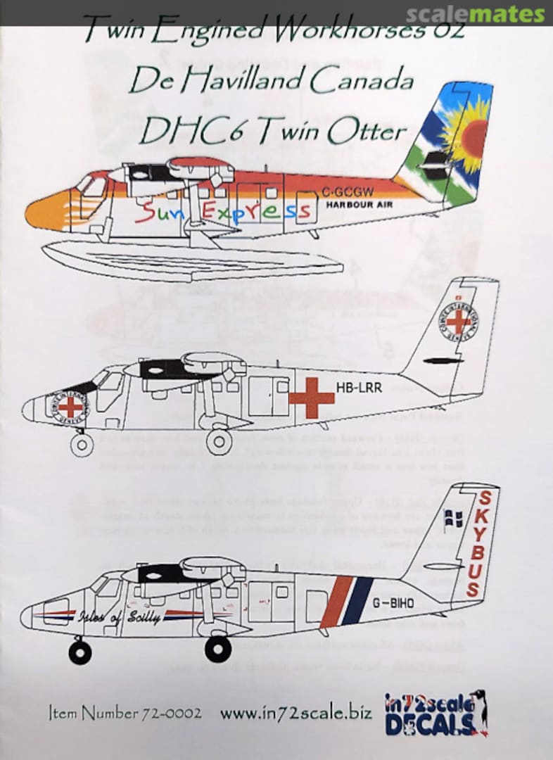 Boxart Twin Engined Workhorses 02 De Havilland Canada DHC6 Twin Otter 72-0002 In72scale Decals