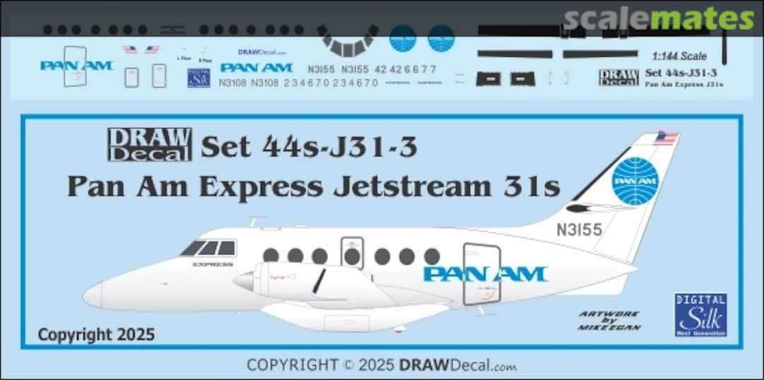 Boxart Pan Am Express Jetstream 31s 44-J31-3 Draw Decal