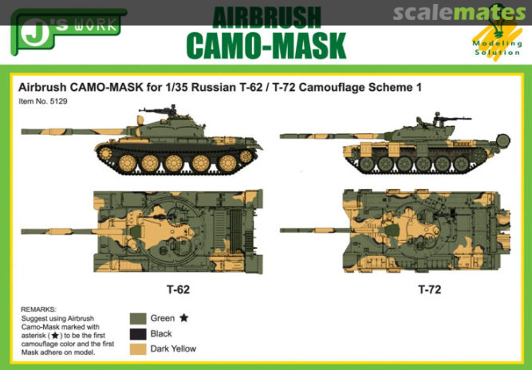 Boxart Airbrush Camo-Mask for 1/35 Russian T-62 / T-72 Camouflage Scheme 1 PPA5129 J's Work