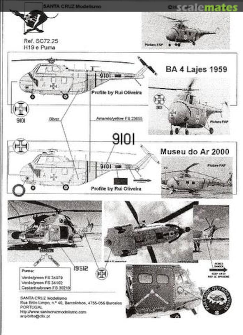 Boxart Sikorsky CH-19B Chickasaw, Sud SA.330 Puma SC72.25 Santa Cruz Modelismo