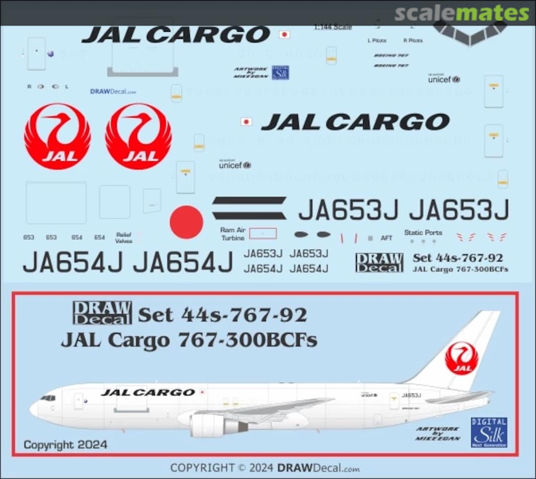 Boxart JAL Cargo 2024 767-300BCFs 44-767-92 Draw Decal