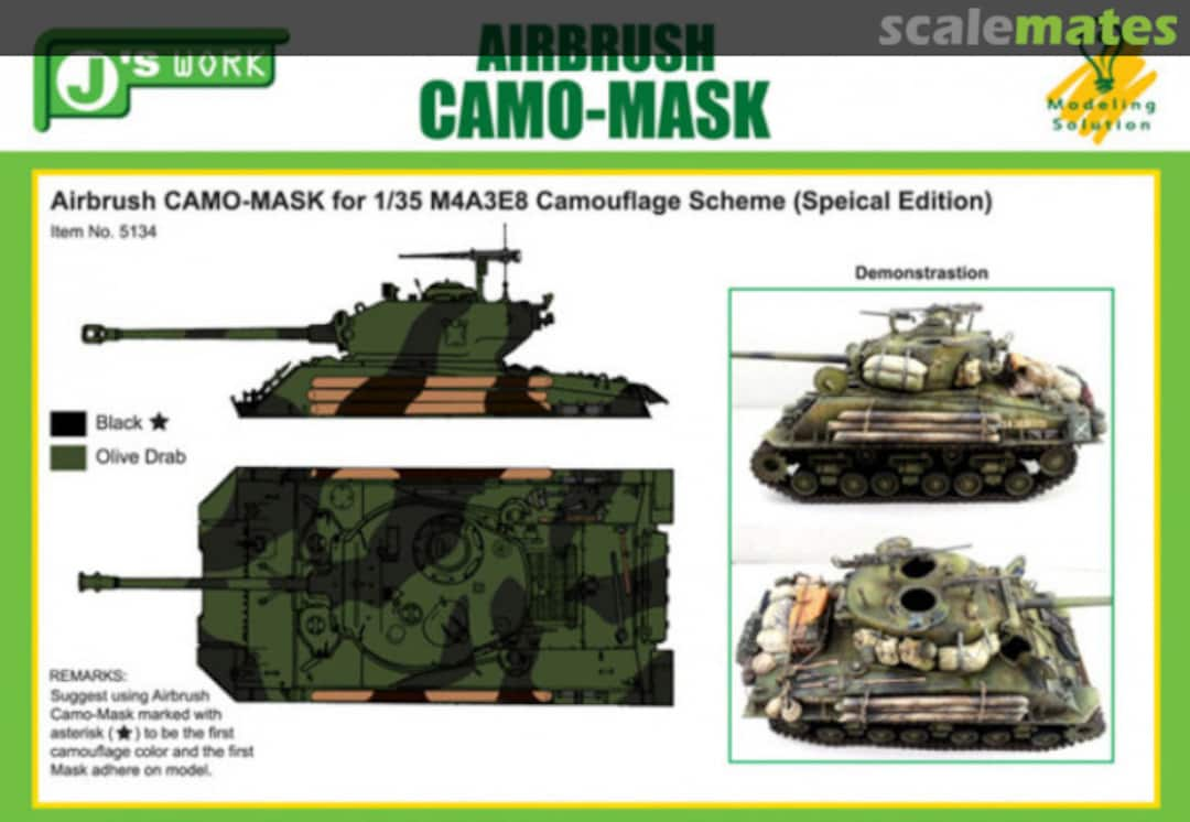 Boxart Airbrush Camo-Mask for Sherman M4A3E8 Camouflage Scheme (Special Edition) PPA5134 J's Work