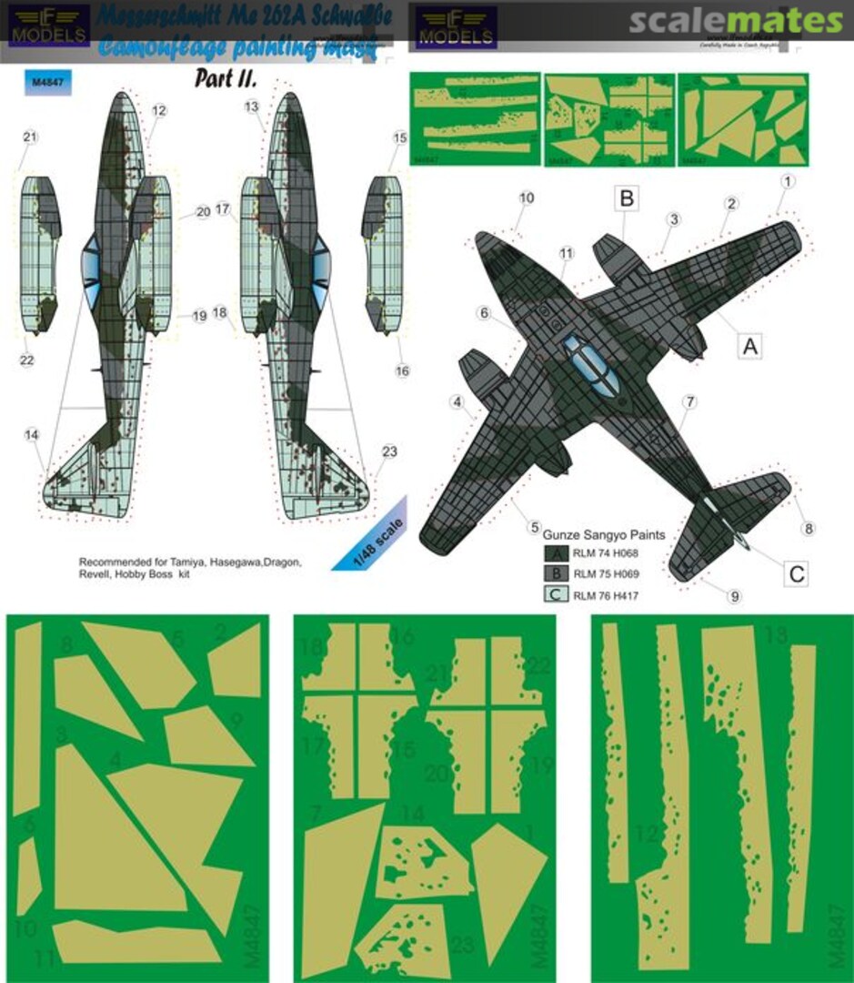 Boxart Me 262A Schwalbe - Pt.2 Camouflage Painting Mask M4847 LF Models