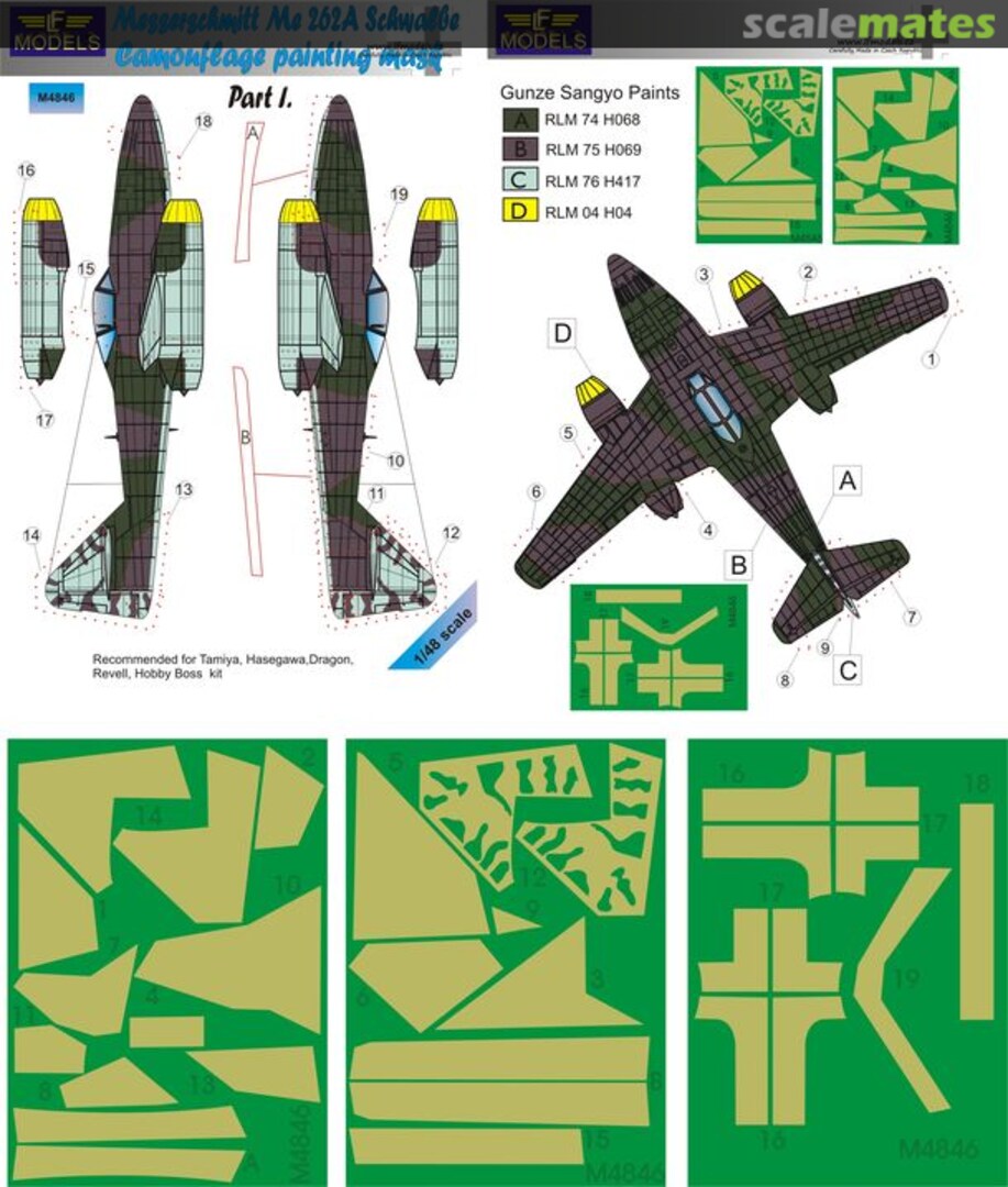 Boxart Me 262A Schwalbe - Pt.1 Camouflage Painting Mask M4846 LF Models