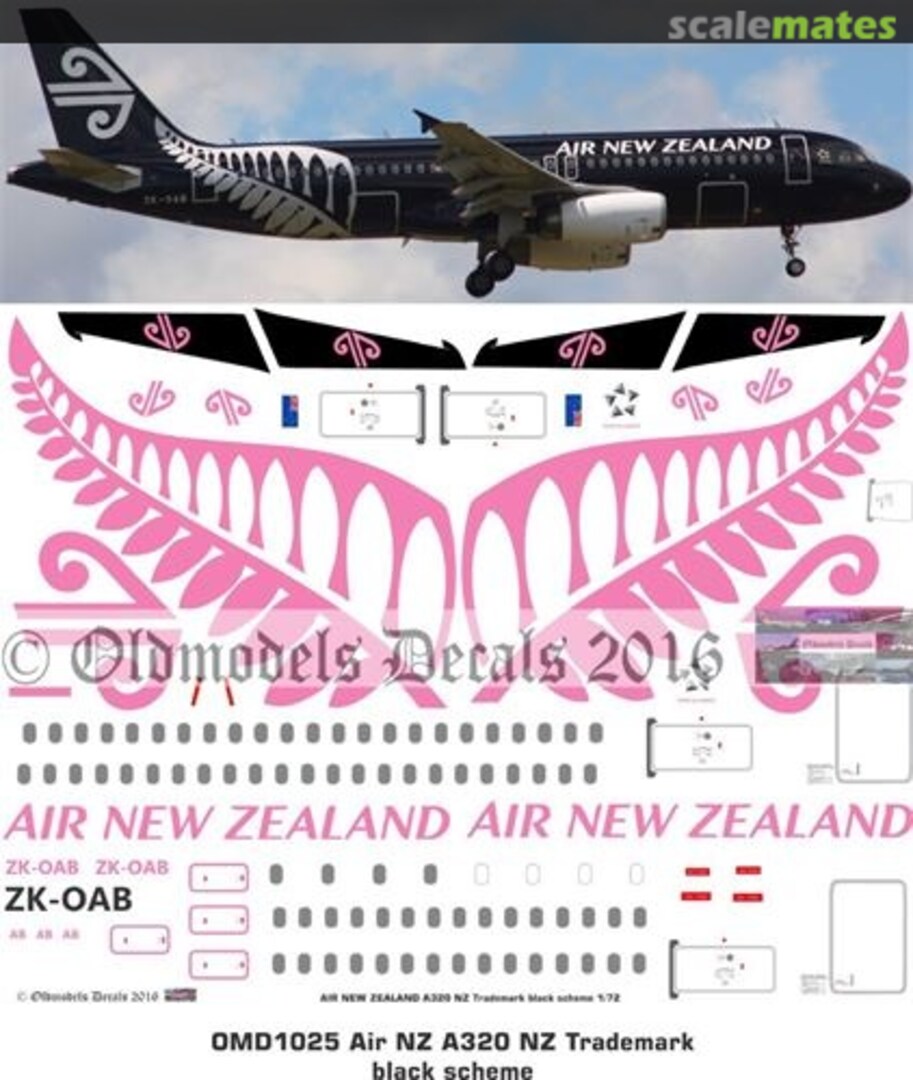 Boxart Air NZ A320 NZ Trademark black scheme OMD1026 Oldmodels Decals