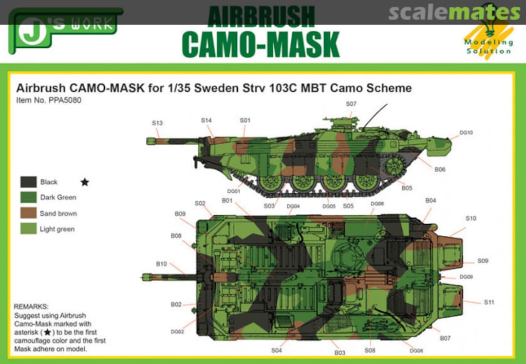 Boxart Airbrush Camo-Mask for 1/35 Sweden Strv 103C MBT Camo Scheme PPA5080 J's Work