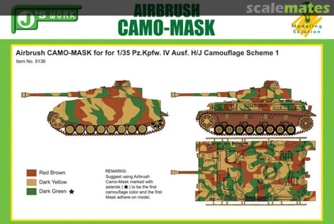 Boxart Airbrush Camo-Mask for PzKpfw.IV Ausf.H/J Camouflage Scheme 1 PPA5136 J's Work