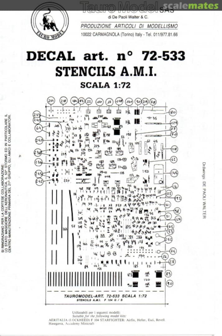 Boxart Stencils F-104 G/S A.M.I. 72-533 Tauro Model