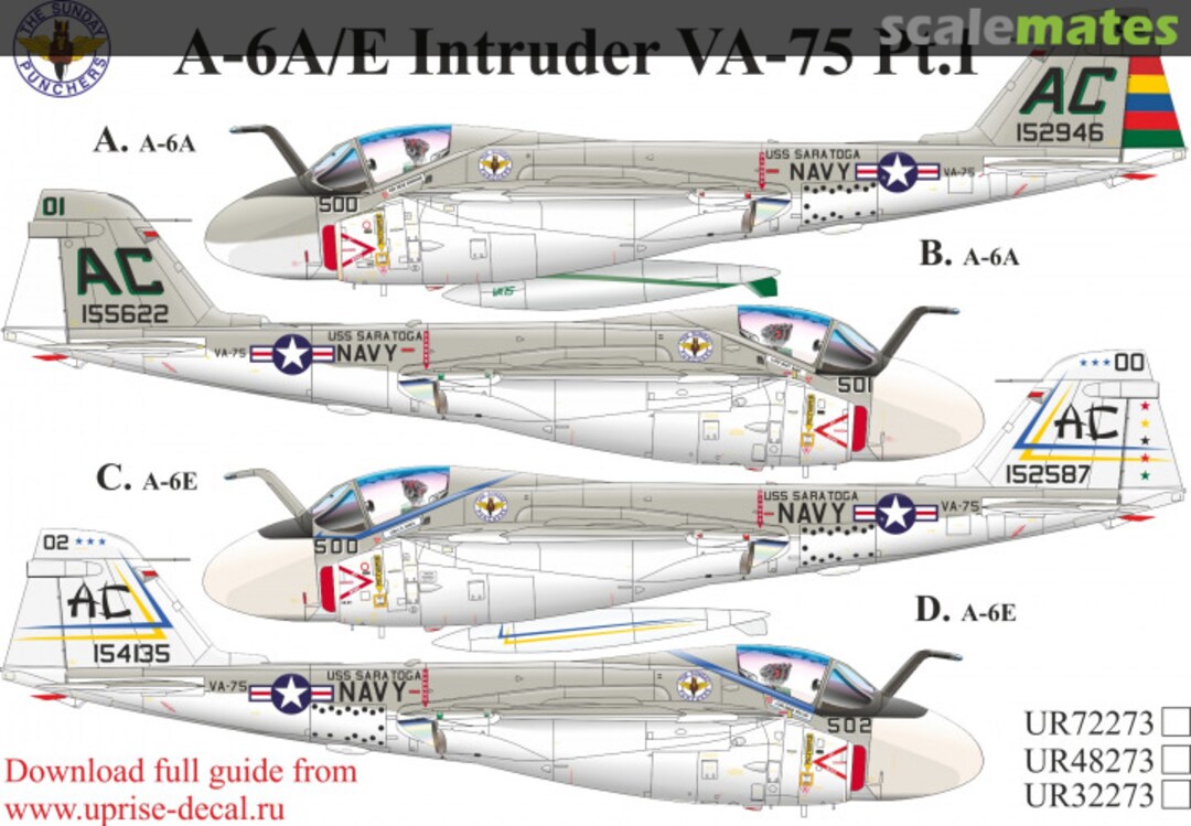 Boxart A-6A/E Intruder VA-75 Pt.I with stencils UR32273 UpRise Decal Serbia