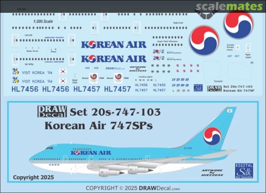 Boxart Korean Air 747SP 20-747-103 Draw Decal