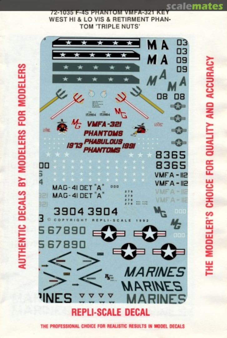 Boxart F-4S Phantom VMFA-321 Key West Hi/Lo Vis & Retirement Phantom "Triple Nuts" 72-1035 Repli-scale