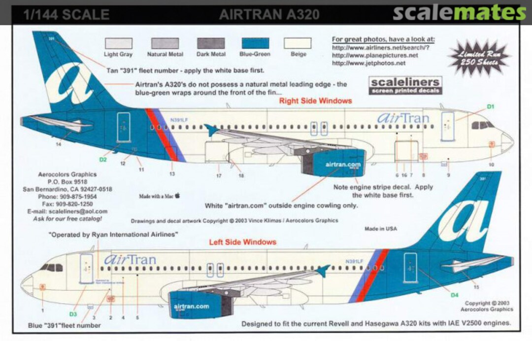 Boxart AirTran Airbus A320 SL4-52 Scaleliners Decals