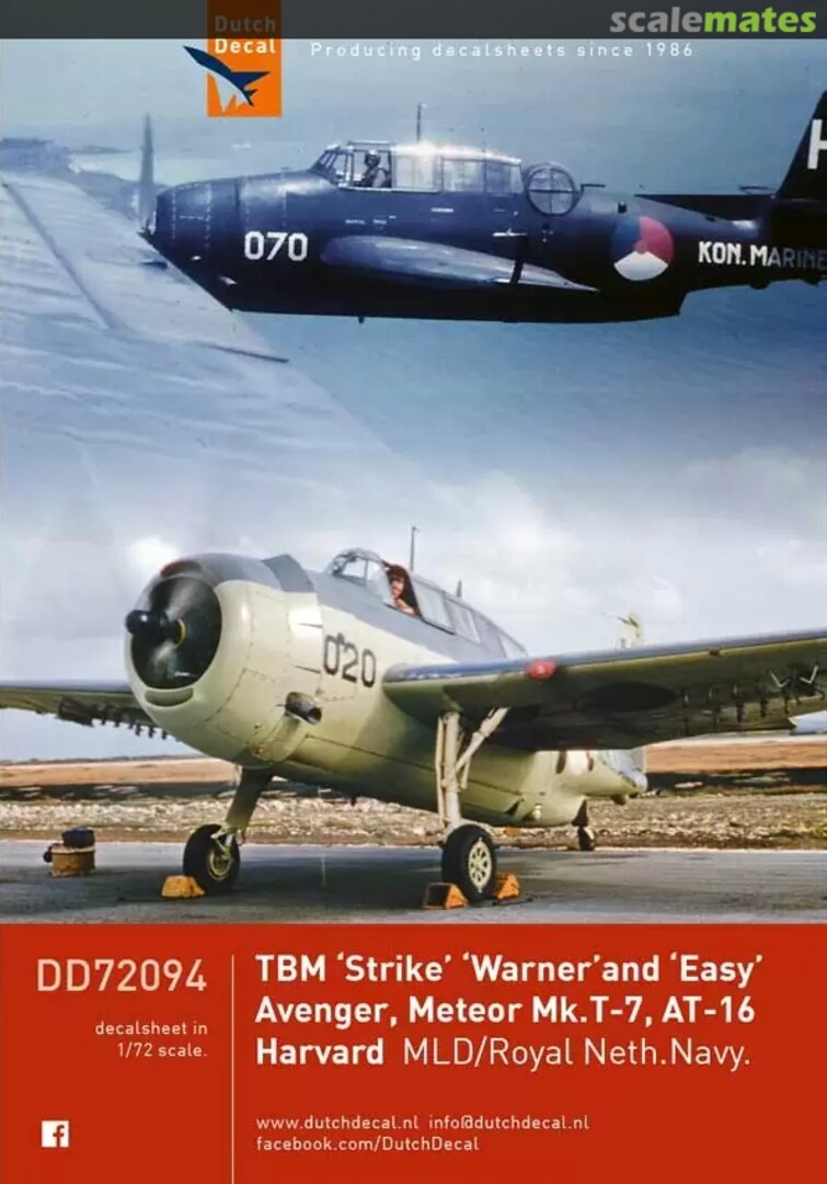 Boxart TBM 'Strike' Warner and 'Easy' Avenger, Meteor Mk.7, AT-16 Harvard DD72094 Dutch Decal